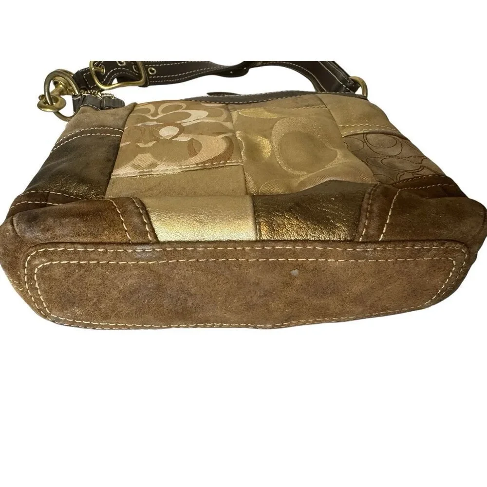 Coach Vintage Brown Gold  Leather Patchwork Shoulder Crossbody bag Y2K Retro